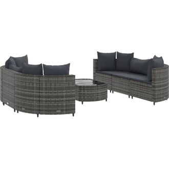 vidaXL Set De Sof&aacute;s De Jard&iacute;n 7 Pzas Con Cojines Rat&aacute;n Sint&eacute;tico Gris Vidaxl