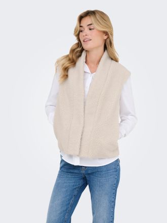 Jacqueline de Yong Fellimitatweste JDY JDYBIRDY LIFE TEDDY OPEN VEST OTW NOOS, Damen, Gr. XS/S, pumice stone, Obermaterial: 100% Polyester, unifarben, regular fit normal