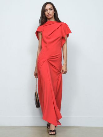 Reiss Womens Orange Asymmetric Draped Midi Dress, Size: 6