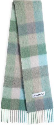 Acne Studios Vally Plaid Alpaca, Wool & Mohair Blend Scarf in Turquoise/Grey/Mint Green at Nordstrom