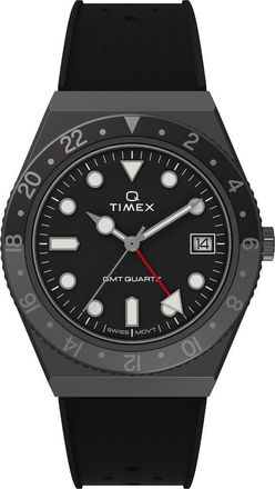 Timex Q GMT Synthetic Rubber Strap Watch, 38mm in Black at Nordstrom