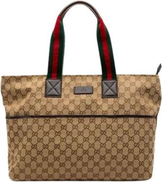 Gucci Pre-owned Tote Bags, female, Brown, Size: ONE SIZE Pre-owned Canvas Tote