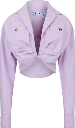 Off-white Womens Off White Twist Relaxed Fit Cropped Shirt in Lilac - Size 10 UK