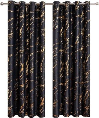 OEM Cortinas Opacas De Dos Paneles Con Estampado De M&aacute;rmol Dorado, Anillas, Ideales Para Protegerse Del Sol En El Sal&oacute;n - 100 Cm X 130 Cm