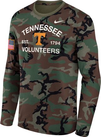 Nike Tennessee 2025 Military Appreciation Legend Nike Mens Dri-FIT College Long-Sleeve T-Shirt in Green | 02TJ2DHUTN-19F