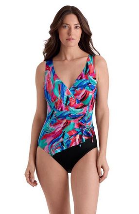 Longitude Ruffle Surplice Long Torso One-Piece Swimsuit in Carnival Dance at Nordstrom, Size 16
