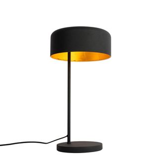 QAZQA L&aacute;mpara de mesa retro negra con interior dorado