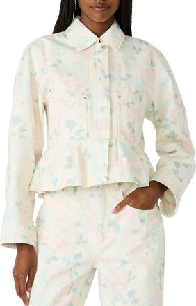 Steve Madden Sloan Peplum Denim Jacket in Peach Beige at Nordstrom, Size X-Small