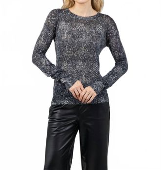 Autumn Cashmere Cashmere Herringbone Print Raw Edge Crew Sweater In Neutral Combo