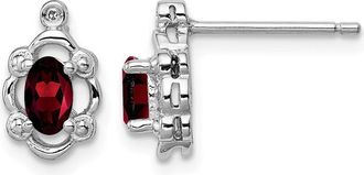 Diamond2Deal Sterling Silver Rhodium-plated Garnet & Diamond Stud Earrings