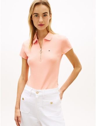Tommy Hilfiger Womens Slim Fit Zip Polo - Pink - XXL