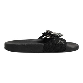 Dolce & Gabbana Devotion Matelass&eacute; leren slippers - Dames - Sandalen - Zwart - 35 EU - Katoen - Schoenen