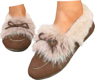 Generic Womens Slip On Suede Loafers Winter Warm Fleece Lined Flat Driving Shoes Round Toe Business Casual Work Flats Walking Loafer Cozy Slippers Plush Non-S