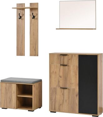 Urban Meuble Conjunto de armario de entrada 4 en 1 en madera y negro