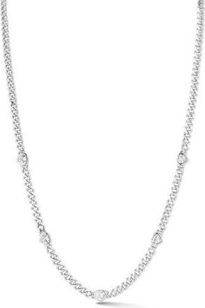 Sphera Milano Cubic Zirconia Heart Station Curb Chain Necklace in Silver/white at Nordstrom Rack