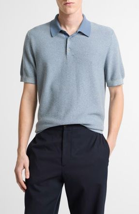 Vince Geometric Jacquard Polo Sweater in Uniform Blue/classic at Nordstrom, Size Xx-Large