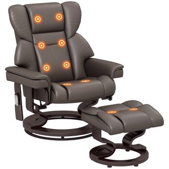 HOMCOM Massage Recliner Chair with Footstool and Adjustable Backrest - Brown | TJ Hughes