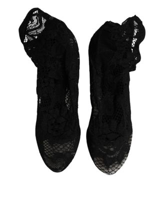 Dolce & Gabbana Womens Black Lace Stretch Heels Mid Calf Boots Shoes 21+pa+vi