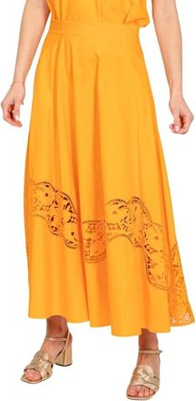 Twinset Geborduurde Engelse popeline rok - Dames - Maxi Rokken - Geel - L - Katoen - Rokken