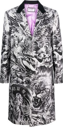 Philipp Plein tattoo-print wool coat - men - Polyester/Polyester - 48 - Grey