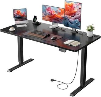 OEM Escritorio Elevable El&eacute;ctrico Ecofurnix, 140 X 60 Cm, Altura Ajustable 72-117 Cm, Con Toma De Corriente Integrada Y Puerto Usb, Memoria, Negro