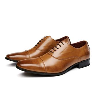 Generic Oxford Shoes for Men Lace Up Square Cap Toe Leather Anti-Slip Resistant Non Slip Block Heel Party(Brown,8.5 UK)
