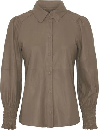 Notyz Blouse 3/4 Sleeve Skind 100141 - Dames - Overhemden - Beige - XS - Leer - Overhemden