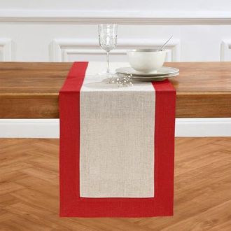 Solino Home Linen Table Runner for Dining Table, Holiday and Everyday Table Decor - Contempo in Red And Natural at Nordstrom, Size Xx-Small