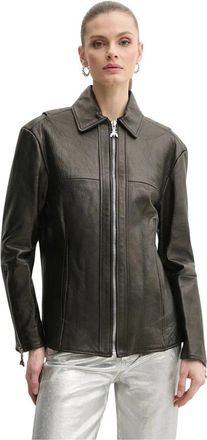Patrizia Pepe Leren Jas - Dames - Leren en Su&egrave;de Jassen - Zwart - XS - Leer - Jassen