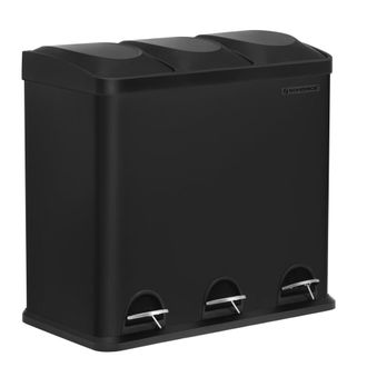 Songmics Cubo de reciclaje de 54l con pedal de acero y 3 secciones negro
