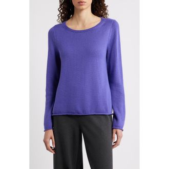 Eileen Fisher Bateau Neck Cotton Blend Sweater in Ultraviolet at Nordstrom, Size Xx-Small