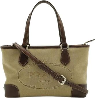 Prada Pre-owned Tote Bags, female, Beige, Size: ONE SIZE Pre-owned Vintage Canvas Tote