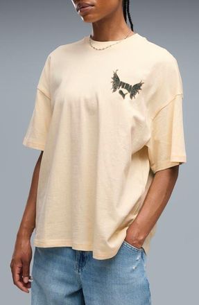 Puma Street Glam Oversize Studded Cotton Graphic T-Shirt in Buttercream at Nordstrom, Size X-Small