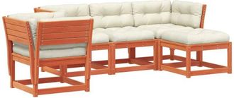 vidaXL Set Muebles Jard&iacute;n 5 Pzas Con Cojines Madera Pino Marr&oacute;n Cera Vidaxl