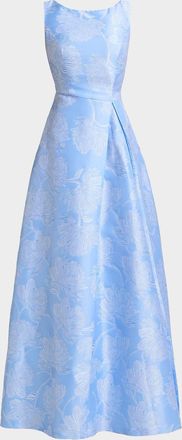 Kay Unger Caitlin Pleated Floral Jacquard Gown