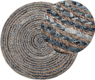 Beliani Beliani - Alfombra azul beige algodón de yute trenzado ø 120 cm rústico boho sala de estar Maslak