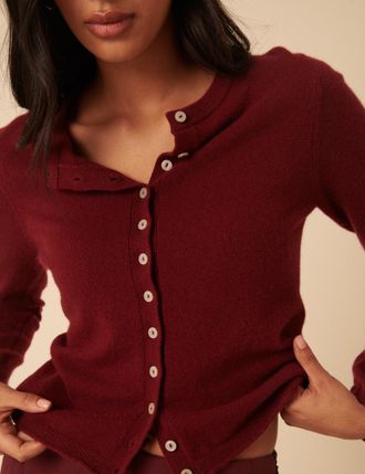 Nobody's Child Burgundy Cashmere Crew Neck Cardigan
