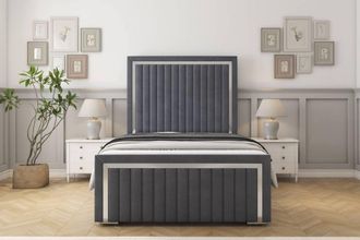 Sloomy Boston Chrome Plush Frame-Mattress - 50 Upholstered Headboard in Dark Grey | Size: Small Double