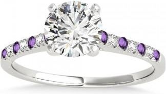 Allurez Diamond & Amethyst Single Row Engagement Ring 18k White Gold (0.11ct)