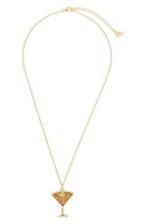 Sterling Forever Pav&eacute; Cubic Zirconia Espresso Martini Pendant Necklace in Gold at Nordstrom