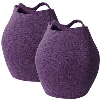 Beliani Conjunto De 2 Cestas De Algod&oacute;n 30 Cm Hecho A Mano Ropa Accesorio P&uacute;rpura Panjgur
