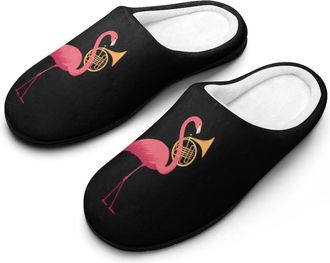 Generic Flamingo French Horn Funny Mens Cotton Slippers Soft Non-Slip Rubber Sole House Slipper Indoor Outdoor