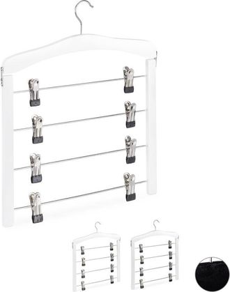 Relaxdays Pack 12 Perchas M&uacute;ltiples Con Pinzas Para Faldas O Pantalones, Madera-metal-goma, Blanco - Relaxdays