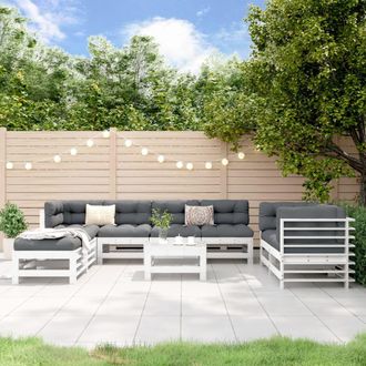 vidaXL Mesa Y Taburetes Altos Jard&iacute;n 9 Pzas Madera Maciza Pino Blanco Vidaxl