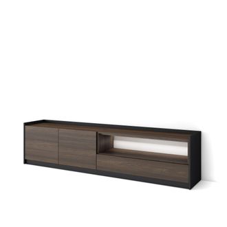 Skraut Home Skraut Home - Mueble Tv, Televisi&oacute;n, Muebles De Sal&oacute;n, Almacenaje, 207x37x50cm, Para Tv Hasta 80, Led, Estilo Moderno, Roble Oscuro Y Negro