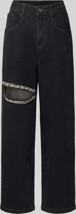 Karo Kauer Straight Fit Jeans mit Cut Out in Black, Gr&ouml;&szlig;e XL