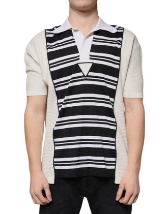 Dolce & Gabbana Mens Striped Silk Blend Polo Multicolor Cotton Cashmere