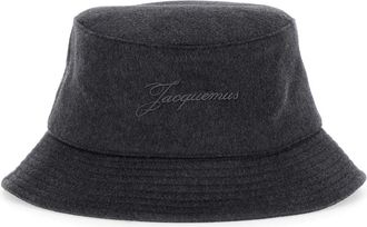 Jacquemus Grijze Bucket Hat met Logo Borduurwerk - Heren - Hoeden - Grijs - 58 CM - Wol - Accessoires