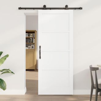 Berkfield Home Sliding Door with Hardware Set ORKDALWhite Solid Wood Pine in White