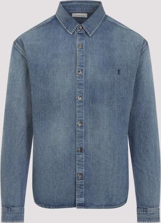 Saint Laurent Blue Long Sleeves Logo Denim Shirt
